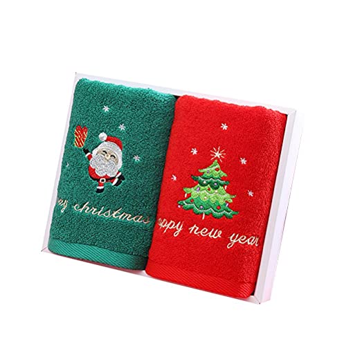 WBTY Weihnachtshandtuch-Set, 2 Stück, Weihnachts-Gesichtshandtuch mit Weihnachtsmann, Weihnachtsbaum, bestickt, weiches und sehr saugfähiges Handtuch für Zuhause, Küche, Urlaub, Dekoration Cover