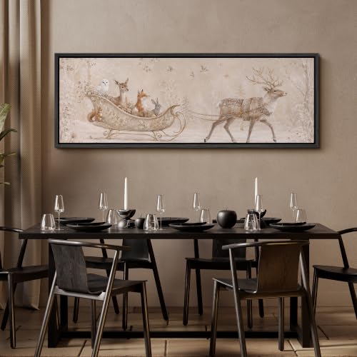 Image of MUDECOR Large Framed Canvas Print Wall Art Winter Sleigh for Living Room