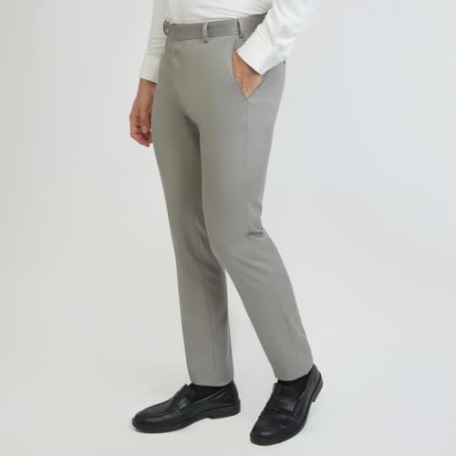 Image of Raymond Men Mid Rise Slim Fit Solid Pattern Poly Viscose Blend Flat Front Formal Trouser