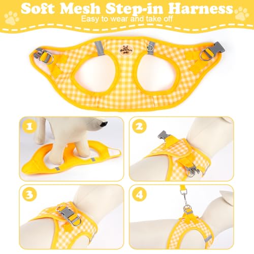 OFFCUP Hundegeschirr Leine Set für Hunde, Atmungsaktive Step-In Geschirr aus Mesh mit gepolsterter Weste Anti Zug Reflektierend Verstellbar Weich Welpengeschirr Katzengeschirr, Gelb, S