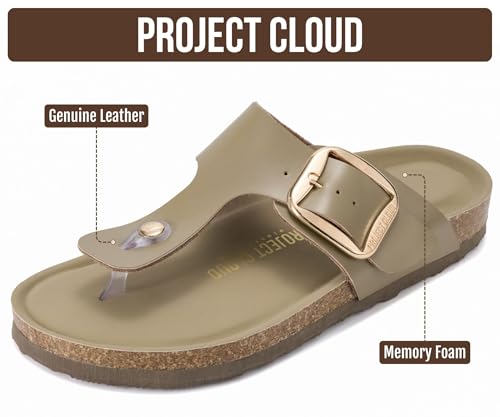Image of Project Cloud Womens Sandals 100% Genuine Leather Thong Sandals for Women - Memory Foam Insole Women Sandals - Non-Slip Flip Flops for Women - Lightweight Sandals Women Footwear 2026