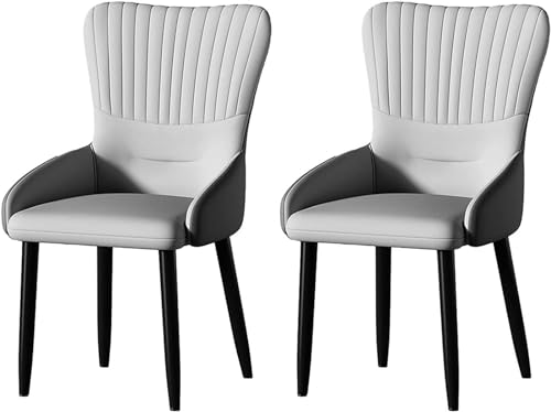 SJIALEN Restaurant Chairs 2PCS,Home Kitchen Dining Chairs Carbon Steel Chair Frame Back Stools Hotel Makeup Chairs Backrest Stool Kitchen Chair (Color : Light Gray, Size : Leather)