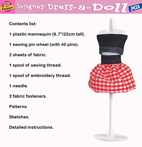 Small World Toys - Mia Designer Dress-A-Doll - Sewing Kits for Children - Includes 22cm Mannequin, Fabric & More - Fashion Designer Kits for Girls - Arts and Crafts for Kids - Girls Toy Age 8+ (Mia) - Image 4