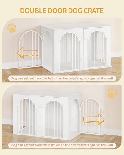 Hzuaneri Hundekäfig Möbel, 108 cm Hundebox für Zuhause, 3 Türen, Bogentür, Moderne Hundebox Indoor für Hunde, Beistelltisch, Hundekäfig Hochbelastbar, 108 x 64 x 76 cm, Weiß DFC86013W
