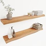 Howizz 36' Acacia Live Edge Floating Shelves Set of 2 - Wall Mounted Wooden Shelf for Stylish Home Décor - Teak Look Color 36x7.5x1.5 Inches