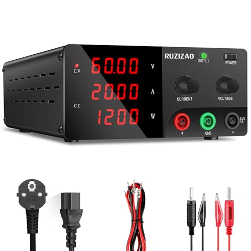 RUZIZAO Labornetzteil 60V 20A Labornetzgerät Hochleistungs DC Regelbar Netzgerät 1200W Schaltnetzteil mit Ausgangsschalter Encoderregelung und Ausgangsstabilität Labor DC-Stromversorgungen