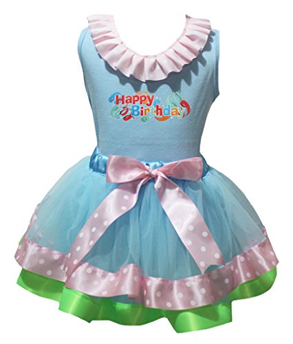 Bébé shirt joyeux anniversaire jupe ensemble pétale rose vert pour fille de naissance à 8Y