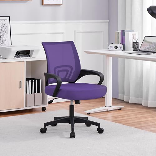 Image of Yaheetech Mid Back Mesh Computer Office Desk Chair Adjustable Swivel, Purple