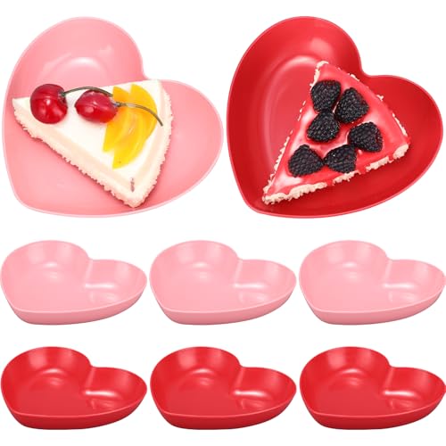 ywmigl 8 Pcs Heart Shaped Bowls 5.7 Inch Heart Shaped Wheat Straw Small Snack Dessert Dishes Salad Plates for Dinner Appetizer Sauce Dish Dipping Snack Fruit Dessert Steak Serving (Red,Pink)