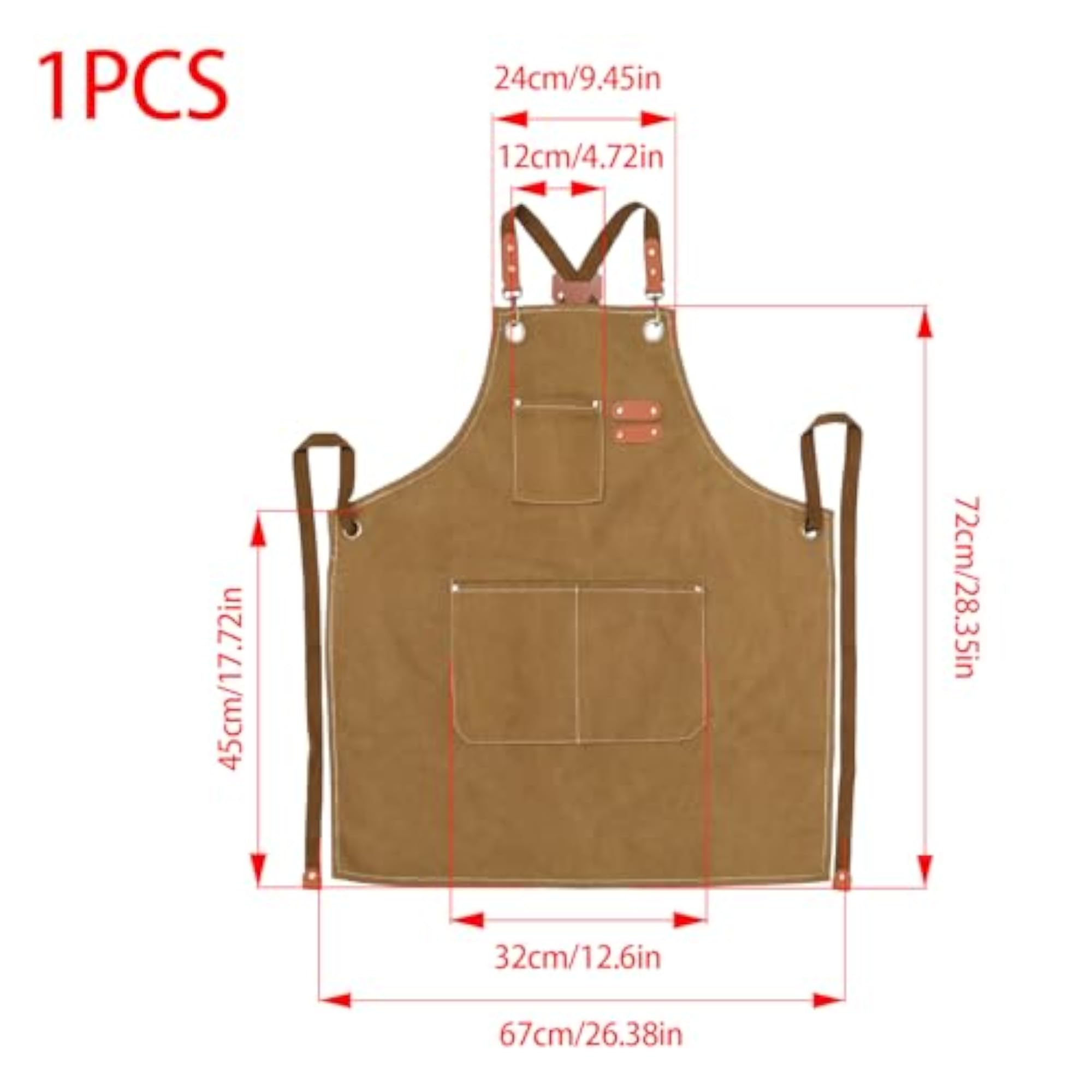 Durable Canvas Chef Apron with Adjustable Strap, 3 Pockets