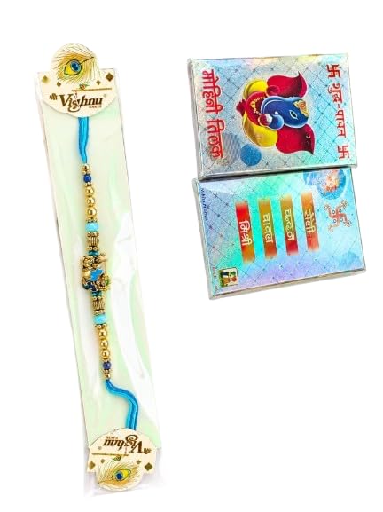 Rakhi for Brother with Premium Krishna Flute Designer Charm | Free Roli Chawal Bottles | Blue Green Thread Raksha Bandhan Gift for Bhai, Men & Boys | Gift Ready Packaging-image-15