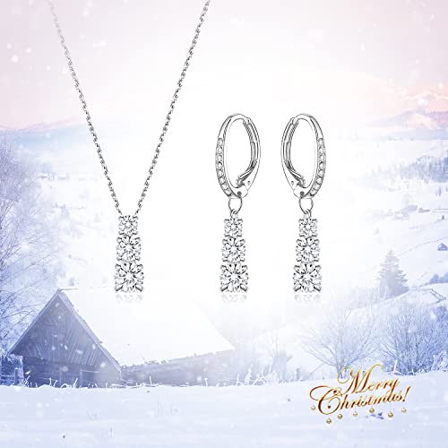 Elequeen Elegant Trilogy Round Austrian Crystals Necklace Leverback Dangle Earrings Gift For Women Girls, Valentine's Day/Mother's Day/Christmas Jewelry Gift For Girlfriend/Mom #TOP6