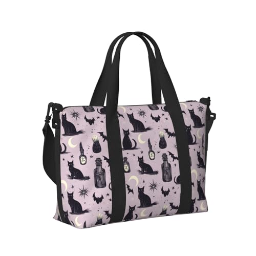 Halloween Black Cat Print Travel Duffle Bags for Women, Personal Item Overnight Weekender Sport Carry On Gym Bag for Men Women