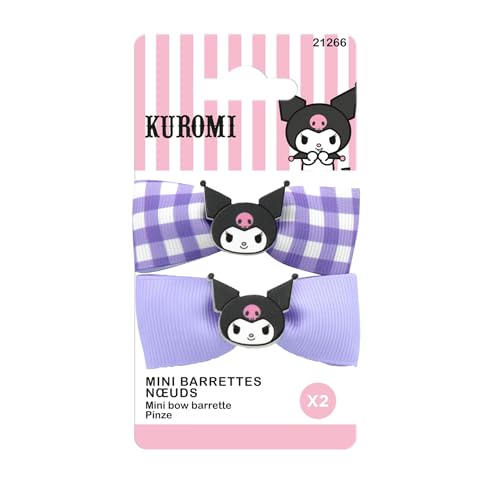 HELLO KITTY - Set di 2 fermagli per capelli, fiocchi per capelli, acconciature per bambine – KUROMI – Prodotto ufficiale Sanrio