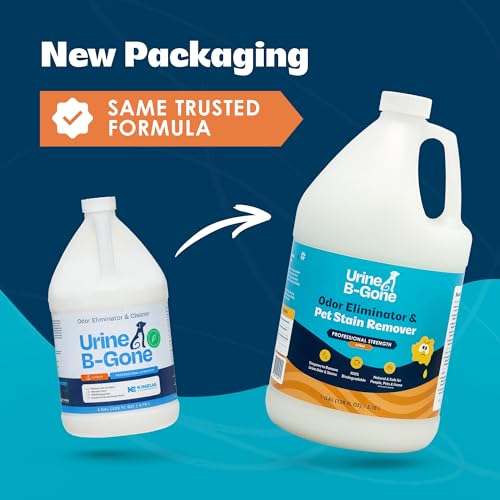 Image of Urine B-Gone, Professional Enzyme Odor Eliminator & Pet Stain Remover, Human, Cat & Dog Urine Cleaner, Effective on Laundry, Carpets & More, Citrus Scent, 1 Gallon (Pack of 2)