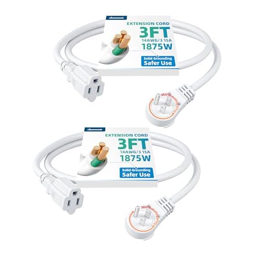 DEWENWILS 360° Rotating Flat Plug Extension Cord 1 Foot, 14/3 Gauge 3 Prong Grounded Wire, 15A/1875W Heavy Duty Power Cord, Space-Saving Size for Indoor Narrow Space, ETL Certified, 3-Pack (
