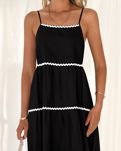 Image of BTFBM Boho Summer Dresses 2025 Spaghetti Strap Backless Sundress RIC Rac Trim Tiered A-Line Long Casual Vacation Dress