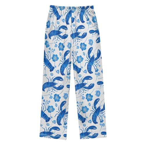 ALAZA Lobster Flower Blue Pajama Lounge Pants Long Sleep Pajama Bottoms with Pockets2