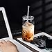 Icesip 16oz Acrylic Mason Jar Cups, Clear Cups with Plastic Lids and Straws, Iced Coffee Cup Drinking Glass Tumbler for Whiskey, Soda, Tea, Juice, Gift, 6pcs