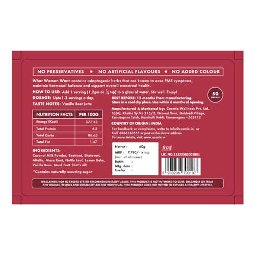 Cosmix What Women Want | For Women's Hormonal Health | Supports PCOS, Cramps & PMS | Shatavari, Beetroot & Nettle Leaf Superfood Powder | 60g (40... - Image 7