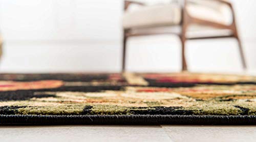 Image of Unique Loom Barnyard Collection French Country Cottage Roosters Black Round Rug (8' 0 x 8' 0)