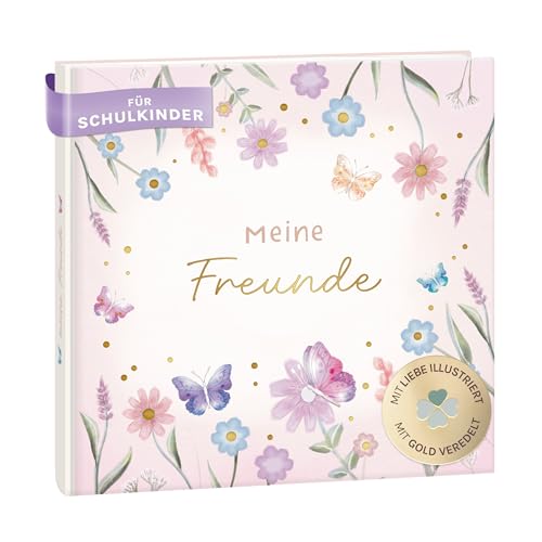 mintkind Schulfreundebuch Blumen 21x21 cm Hardcover Dickes Papier kreative Fragen für 30 Freunde Rätsel Ausmalseite Geburtstagskalender Gruppenfotos Einschulung Mädchen Junge