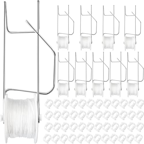 Greenhouse Trellising Kit 10 PCS Tomato Hooks with String & 100 PCS Support Clips Metal & Nylon White Linear Plant Support Tomato Trellis