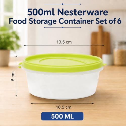 Image of Cutting EDGE Nesterware 500ml Stackable Food Container (Set of 6, Green) | BPA-free plastic, stackable design, leak-proof, kitchen storage, pantry, fridge, meal prep, reusable, travel use