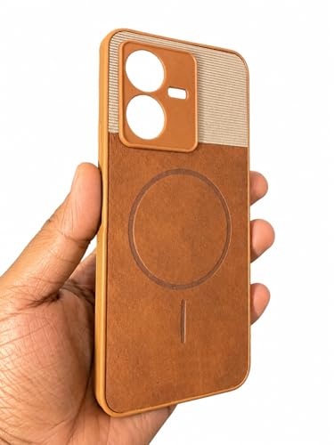 Image of Bintage Mac Safe Design Hard Slim Back Case | Soft Border Camera Protect | Dual PU Leather Finish Back Cover Compatible for Vivo Y22 4G / Vivo Y22s 4G - White & Brown