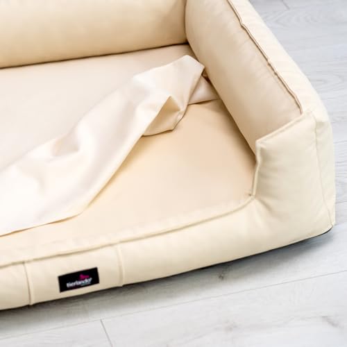 tierlando® Orthopädisches Hundebett Goofy Easy Clean aus Kunstleder mit Matratzenschoner, für mittelgroße und große Hunde Größe: 130x100cm Farbe: 05 Creme