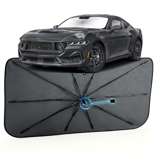 Image of Car Windshield Sun Shade for Ford Mustang 2024-2026 -[Reflective Coated Fabric] Sunshade Umbrella for Front Window, Car Shades Sun Visor Keep Car Cool and Protects Interior, 1:1 Exact Fit