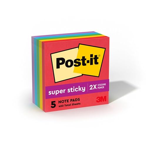 Post-it Super Sticky Notes, 5 Sticky Note Pads, 3 x 3 in., School Supplies and Office Products, Ideal for Textbooks, Notebooks, Walls and Vertical Surfaces, Playful Primaries Collection - image 2