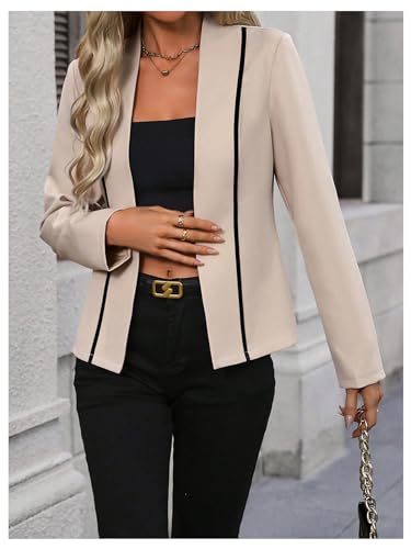 Floerns Women's Elegant Casual Color Block Long Sleeve Open Front Blazer Jacket4