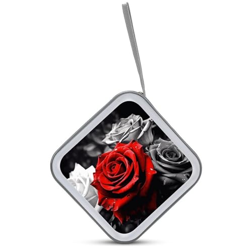 Étui de rangement CD/DVD 40 compartiments au design moderne de roses noires blanches et rouges