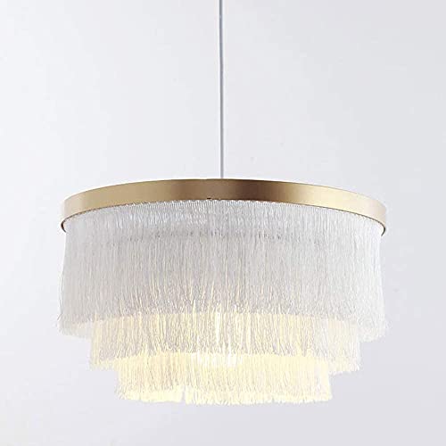 KXEcoLife Suspension bohème de Luxe E27 avec Abat-Jour et Pampilles - Lustre idéal pour Le Salon, la Chambre et la Chambre d'enfant (Blanc)