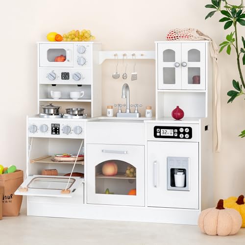 image for Leeshyah Wooden Play Kitchen for Toddlers and Kids with Lights & Sound