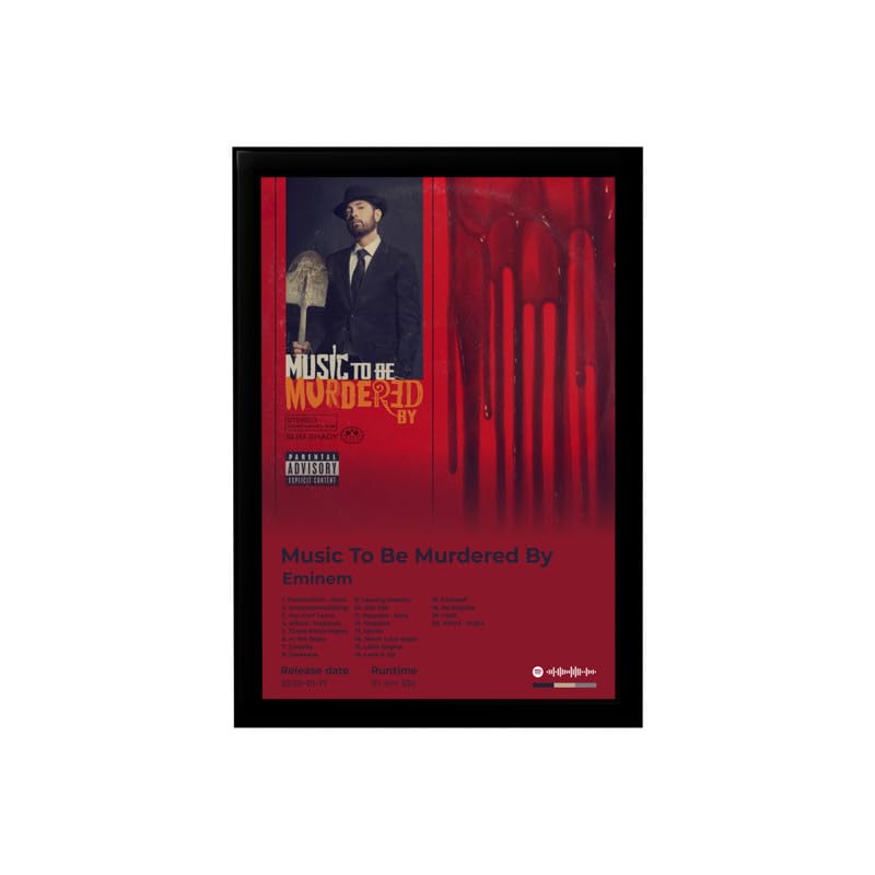 Image of BLINKART Eminem- Music To Be Murdered By Wall Photo Frames | Wall Art for Bedroom, Living Room, Studio or Office | Album Cover Print with Spotify Song Link QR Code | Gift for Fans - 8x12 In