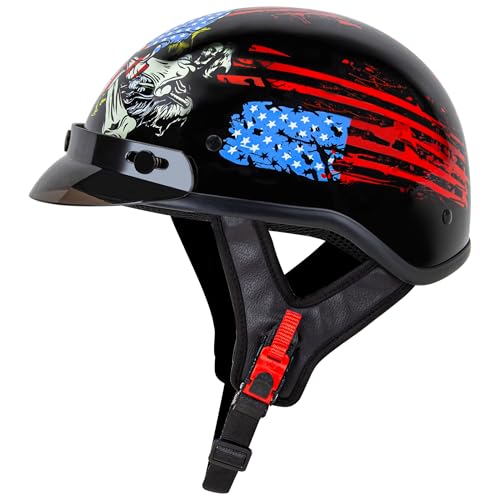 Cartman Cruiser Scooter Motorcycle Half Face Helmet, American Flag Skull USA Graphics, DOT Approved for Bike Scooter ATV UTV Chopper X-Large