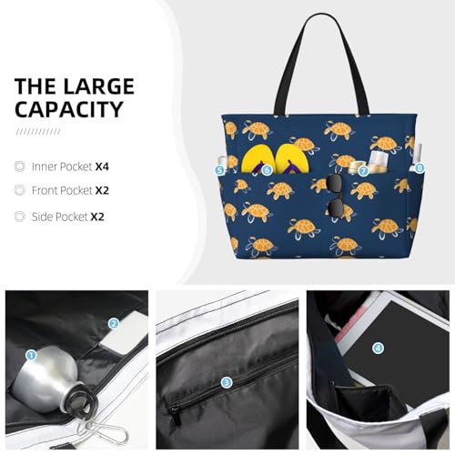 Large Beach Bags for Women Sandproof - Cute Sea Turtle Print Summer Travel Work Tote Bags with Zipper3