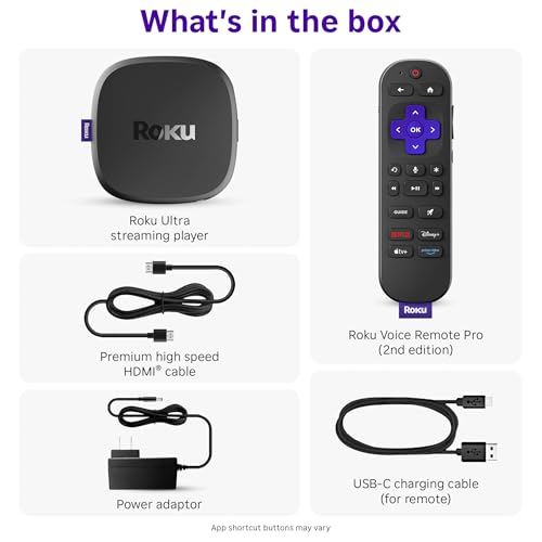 Image of Roku Ultra - Ultimate Streaming Player - 4K Streaming Device for TV with HDR10+, Dolby Vision & Atmos - Bluetooth & Wi-Fi 6 - Rechargeable Voice Remote Pro with Backlit Buttons - Free & Live TV