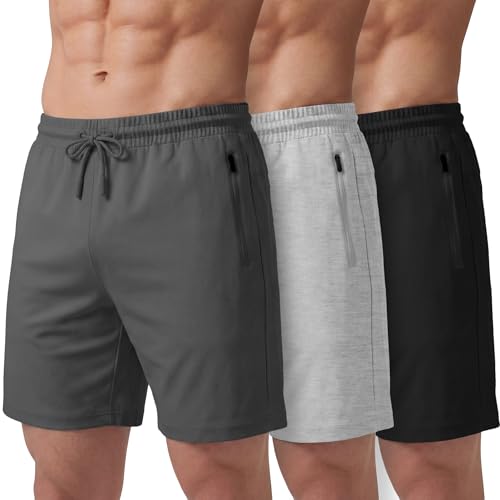 PURE CHAMP Athletic Shorts for Men 3 Pack Casual Shorts 8 Basketball Gym Shorts with Zipper Pockets Size Small- 3XL (Set1 Size Medium)