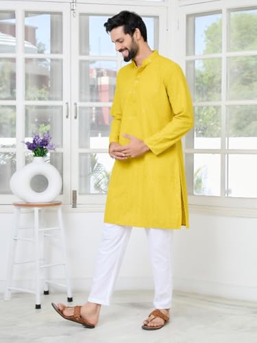 Image of See Designs Men's Full Sleeve Mandarin Collar Sequins Embroidered Straight Long Kurta - Festive Collection
