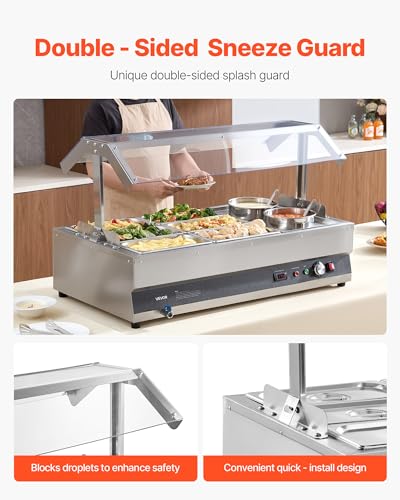 Image of VEVOR Electric Soup Warmer, Two 6.34QT Pots & Six 1 /3 Pans, Stainless Steel Commercial Food Warmer with 86~185F Adjustable Temp, 1500W Bain Marie with Cover, Soup Station for Restaurant, Buffet