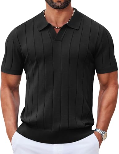 COOFANDY Mens Polo Shirts Short Sleeve Collared Knit Polo Casual Golf Polo Shirt for Men Black