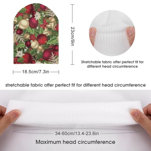 Blooming Poinsettia Holly Berry Christmas Pattern Kids Beanie Hat for for Girls Boys Children Cap Winter Knitted Chemo Cancer Headwear Accessories Gifts Decoration Black2
