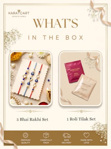 Image of Karatcart Rakhi for Brother Gold-Plated Kundan Rakhi Set of 3 with Roli Chawal