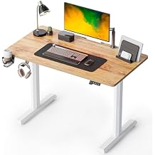 FEZIBO Height Adjustable Electric Standing Desk, 44 x 24 Inches Stand up Table, Sit Stand Home Office Desk with Splice Board, LightRusticbrown