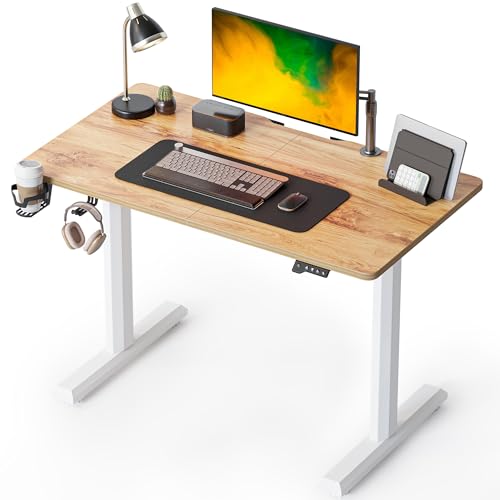 Image of FEZIBO Height Adjustable Electric Standing Desk, 44 x 24 Inches Stand up Table, Sit Stand Home Office Desk with Splice Board, LightRusticbrown