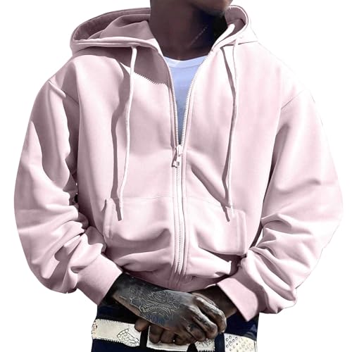 Mens Hoodies Black Hoodie Men Men's Fleece Jacket Cropped Zip Up Men’s Gym Y2k Clothing Sweater Lightweight Full for Pink Medium