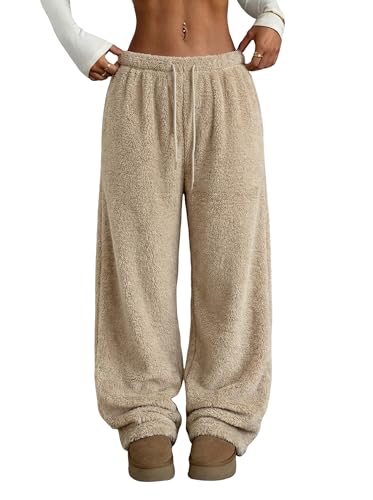 Image of ZAFUL Women's Fuzzy Plush Pajama Pants Wide Leg Pj Bottoms Lounge Pants